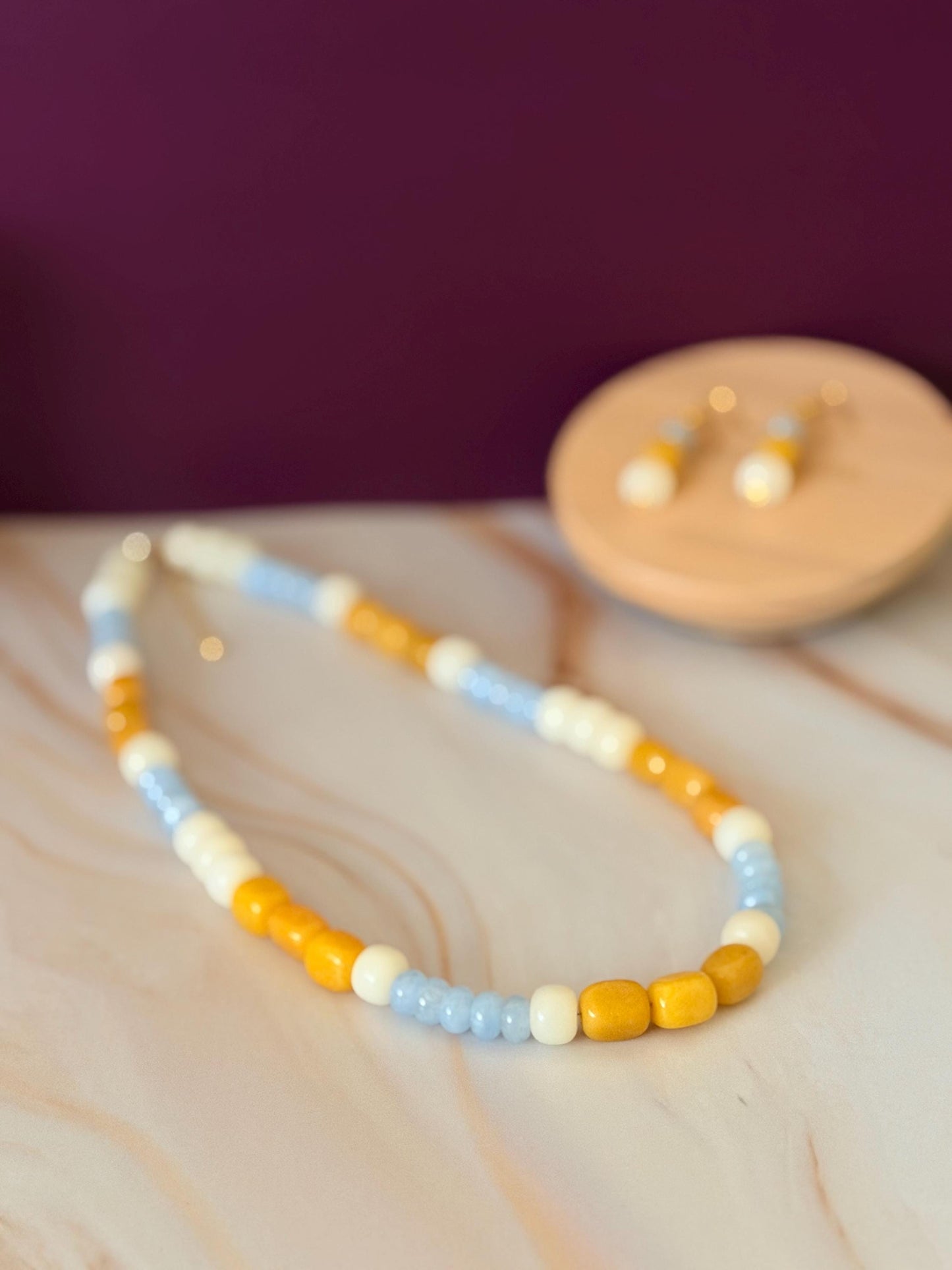 Color Block Natural Gemstone Necklace