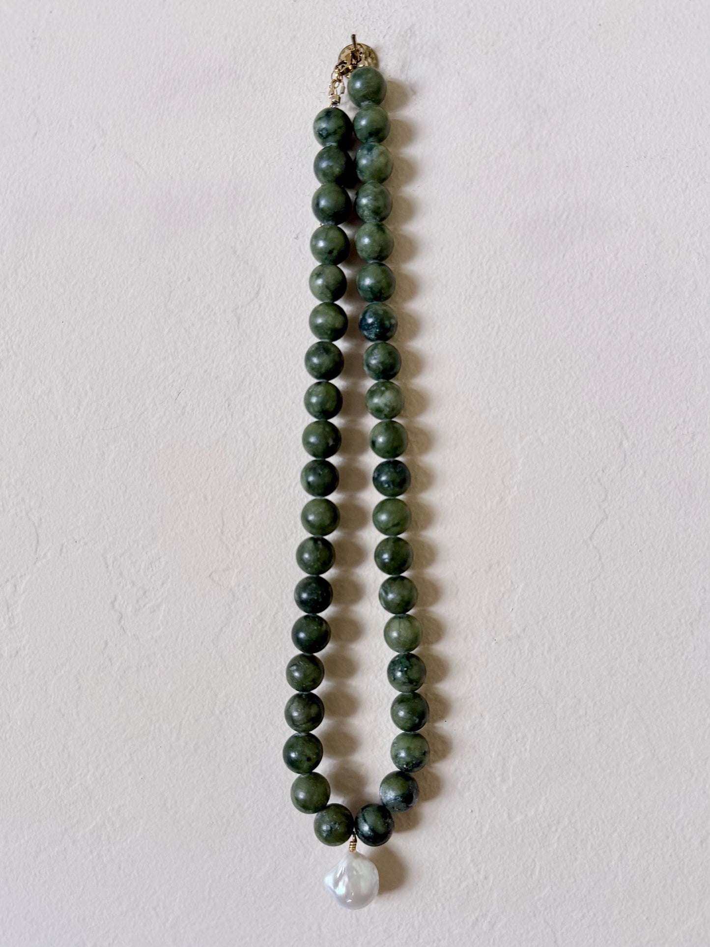 Handmade Natural Green Jade and Freshwater Pearl 20” Necklace