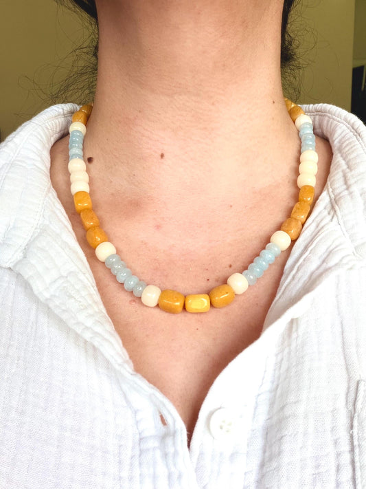 Color Block Natural Gemstone Necklace