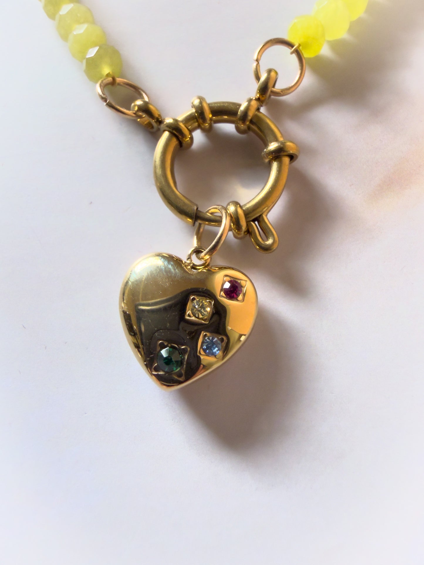 Gem + Jade Heart Charm Necklace