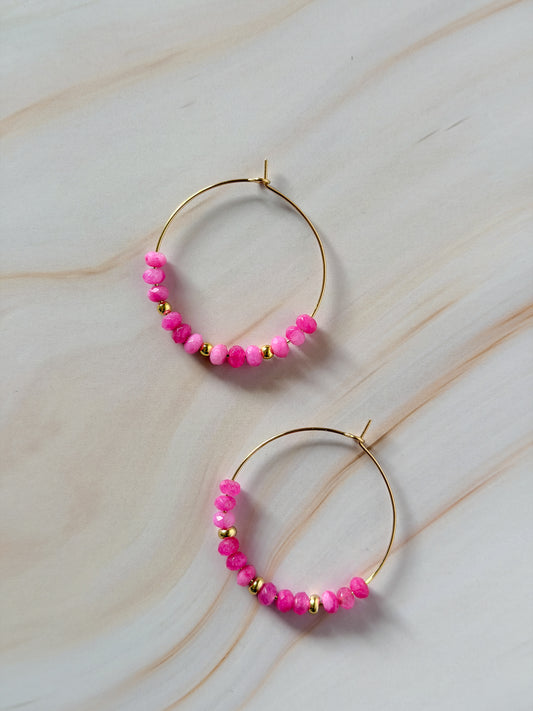 Gem + Jade Beaded Hoop Earrings