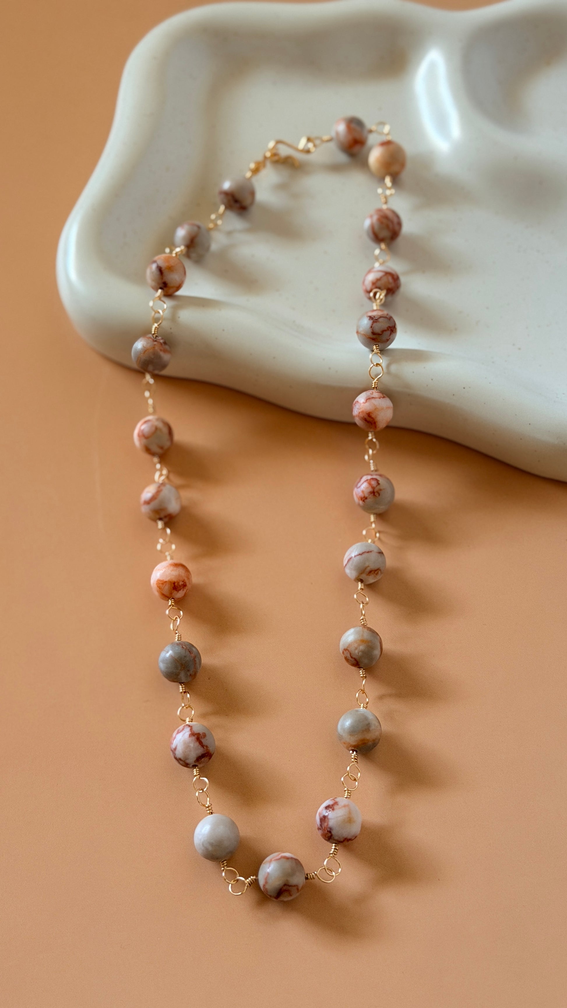 Warrior Stone Red Jasper Wire Wrapped Necklace Gold Chain